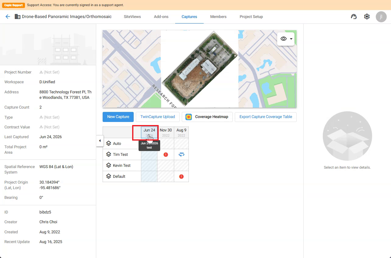 Newly created capture date column in the capture table
