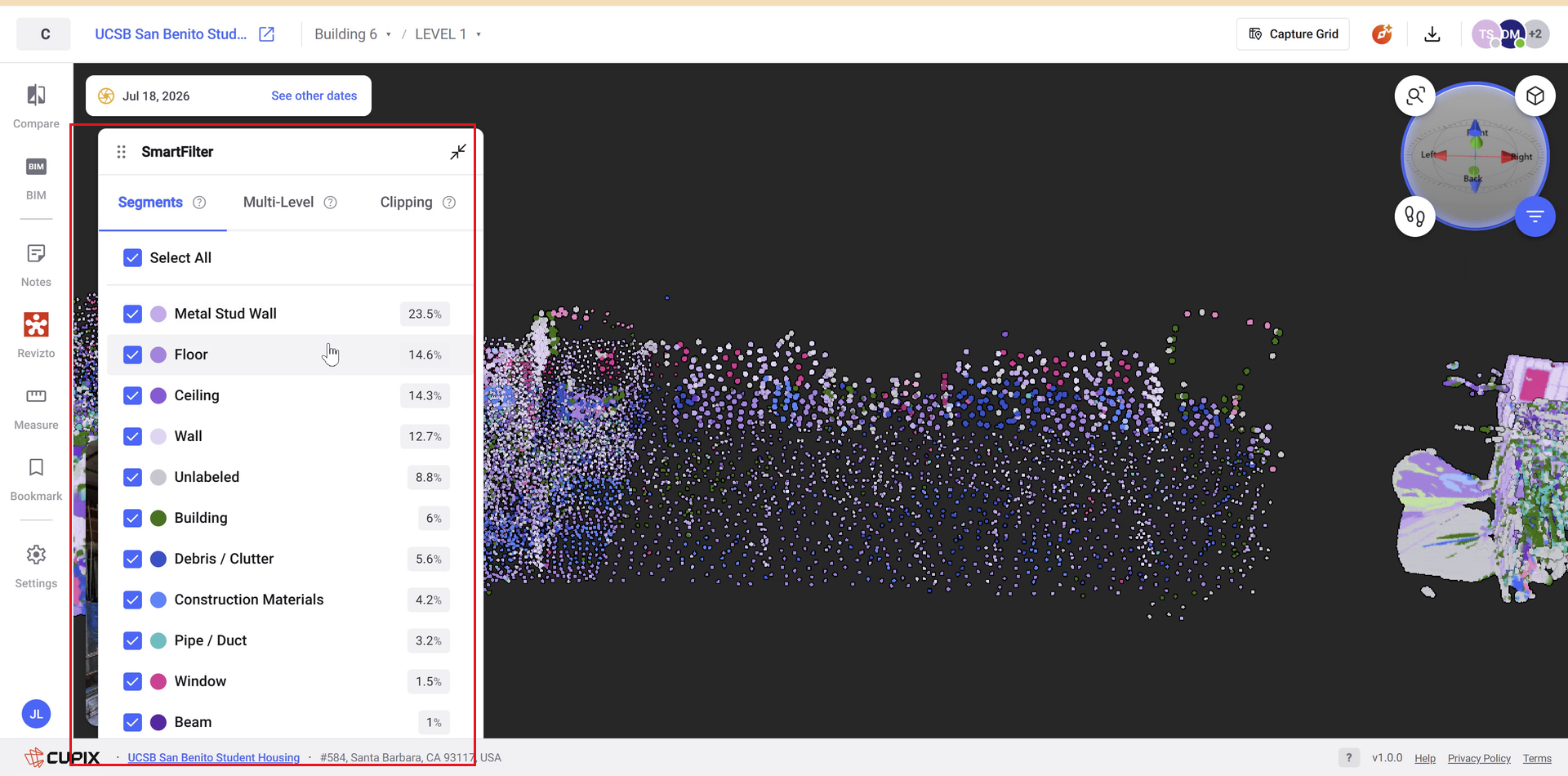 The Segments tab listing detected categories with colour swatches and coverage percentages