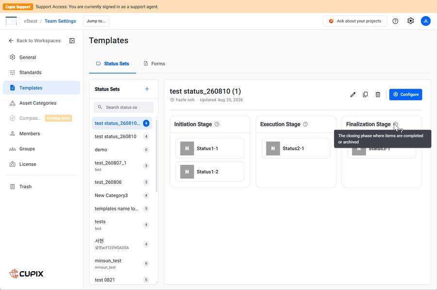 Templates, with the Status Sets and Forms tabs visible