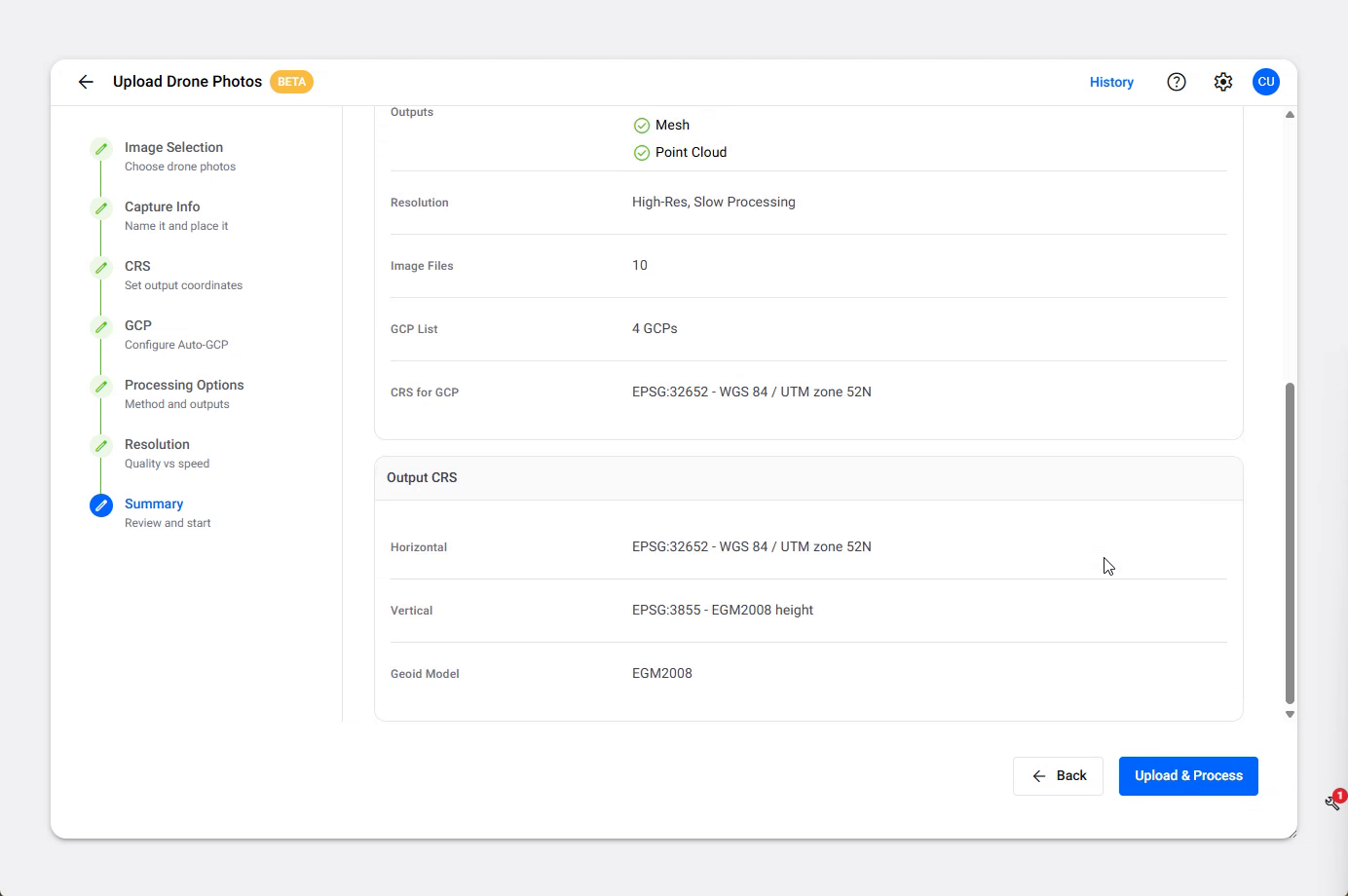 The Ready to Upload summary, with the destination and output list visible