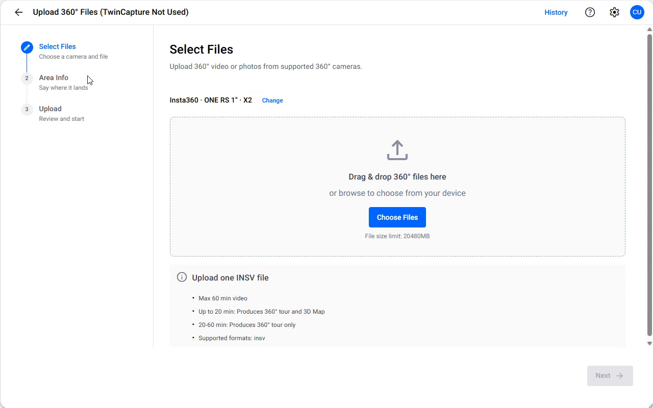 The file constraints panel, with the 20-minute threshold