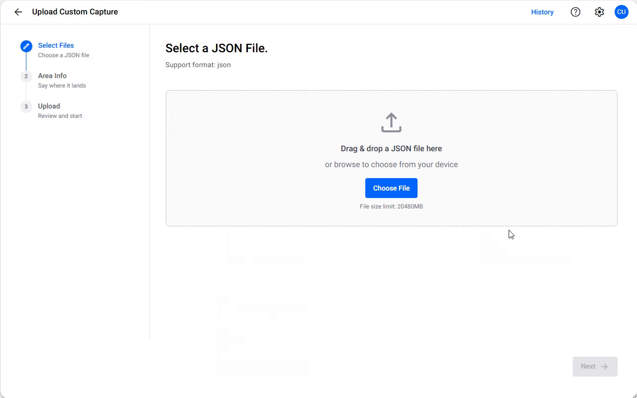 The Select a JSON File step