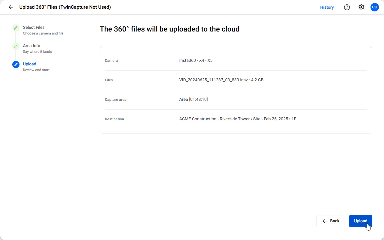 The upload in progress, showing size transferred against total