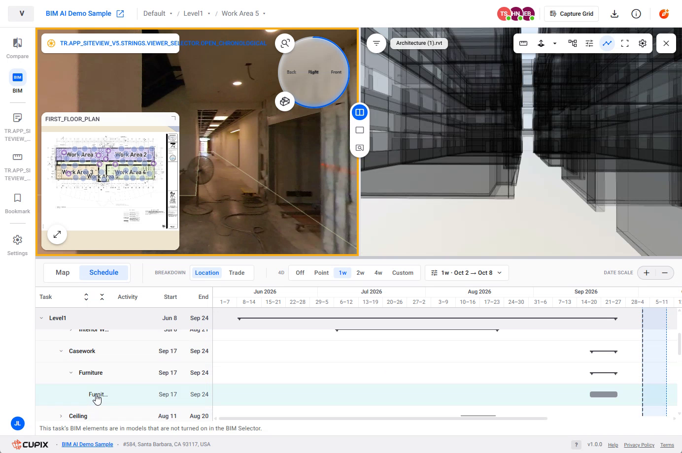 The message under the Gantt with the elements ghosted