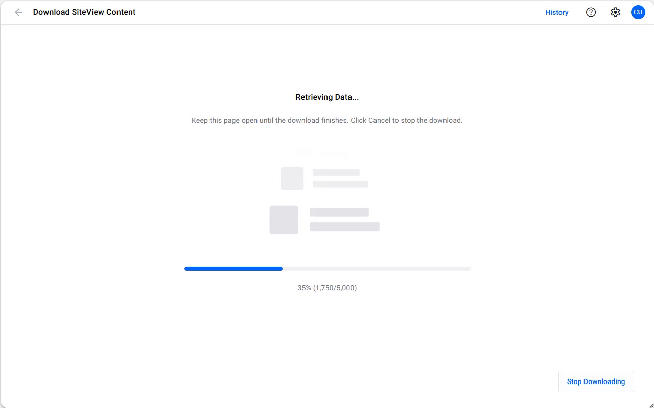 A download in progress, and the same transfer in History