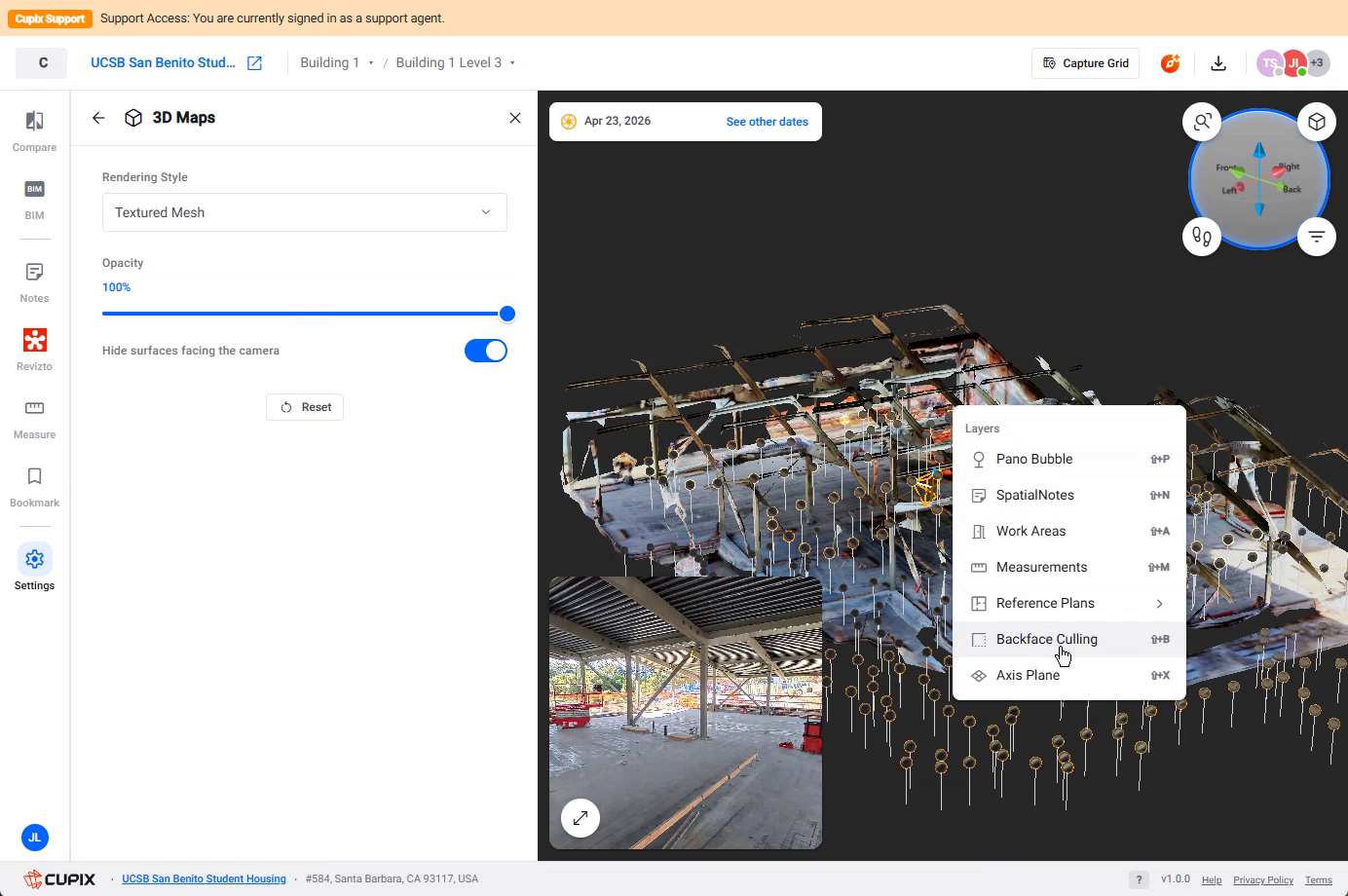 The 3D-map context menu, open.