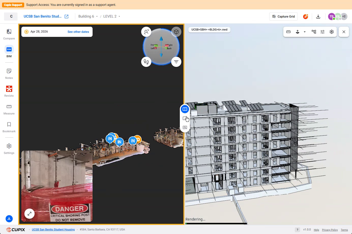 BIM beside the aerial model, whole building.