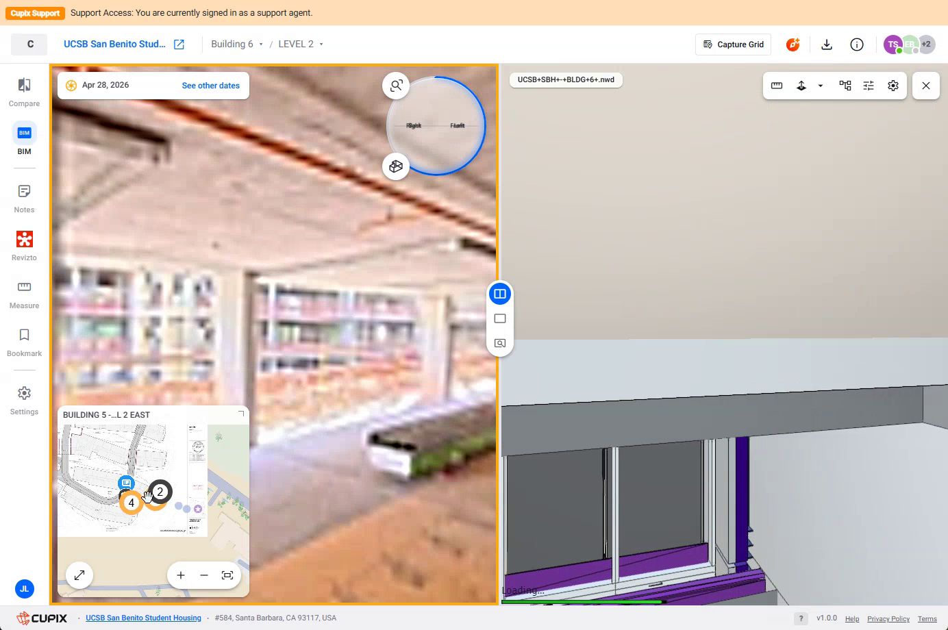 A capture on the left, the BIM model on the right.