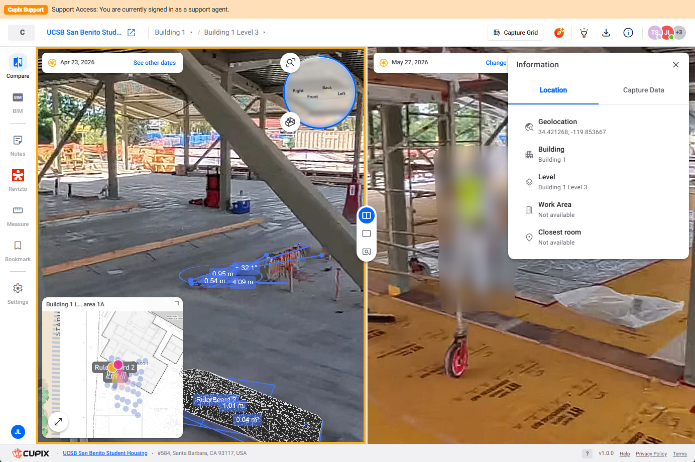 The Information panel, Location tab and Capture Data tab.