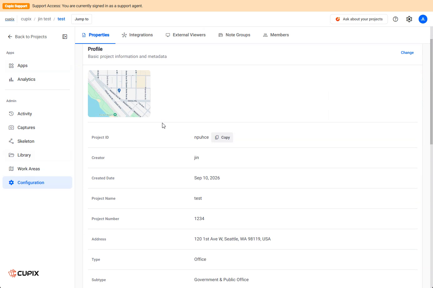 Configuration › Properties, the Profile card