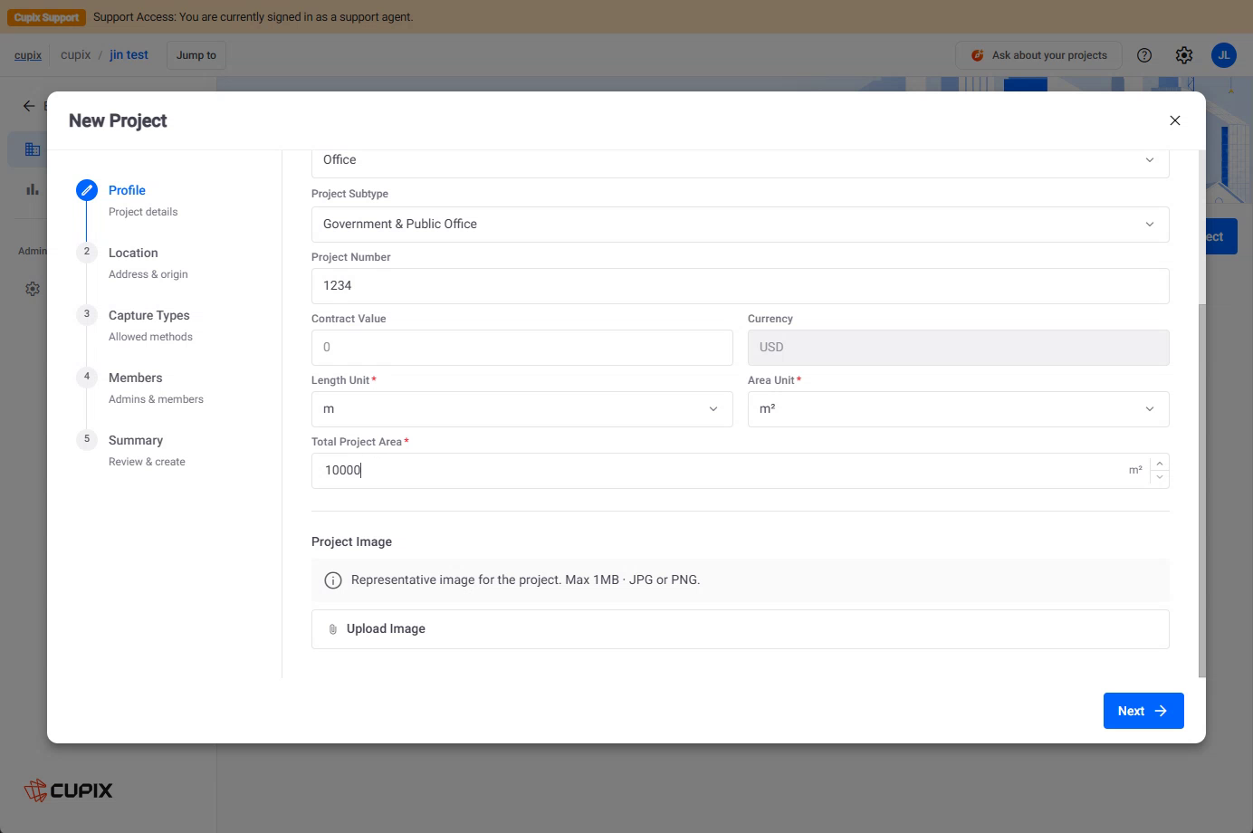 The New Project wizard, Profile step