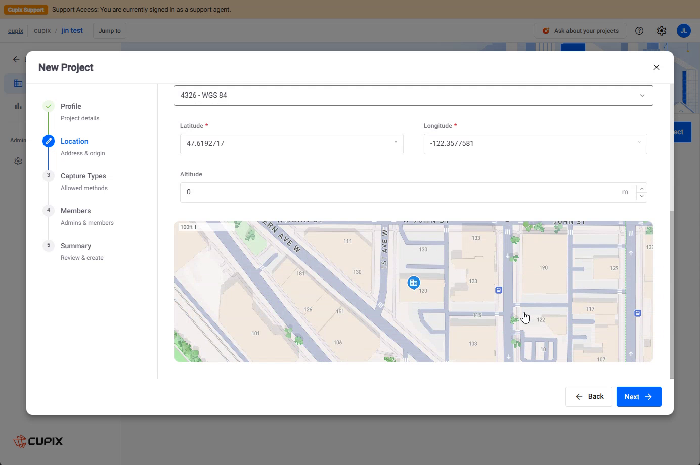 The New Project wizard, Location step