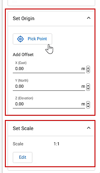 Configure tab with the Set Origin and Set Scale sections outlined