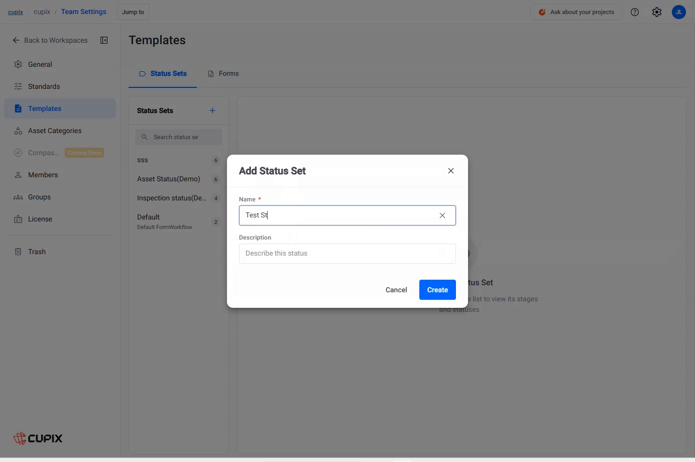 The Add Status Set dialog