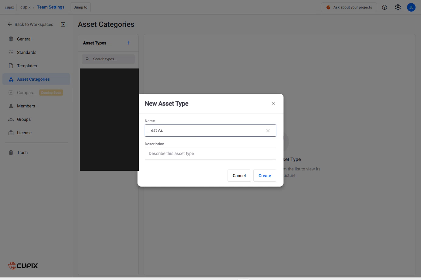 The New Asset Type dialog