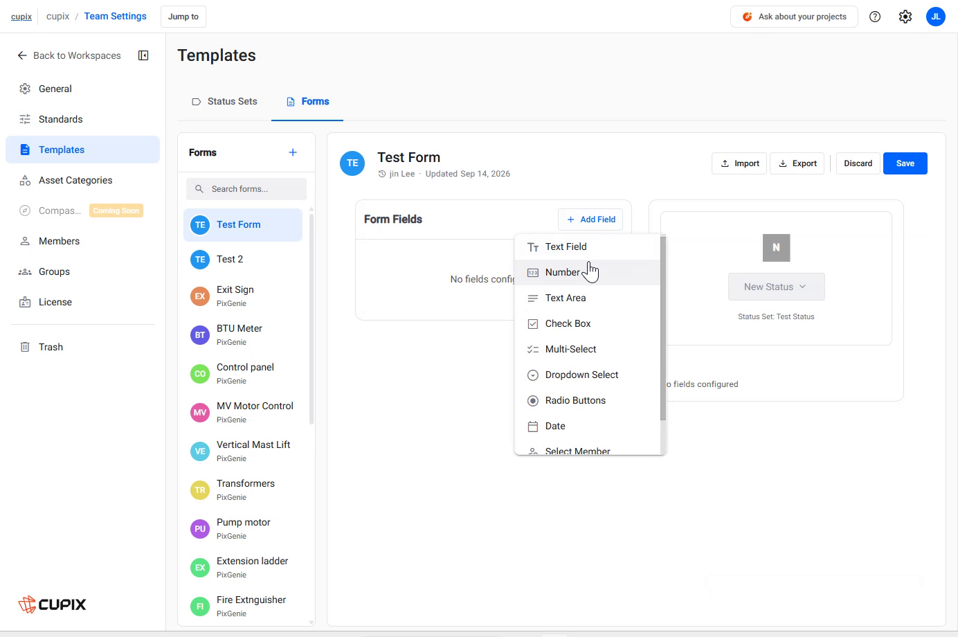 Configure mode, the Add Field menu open