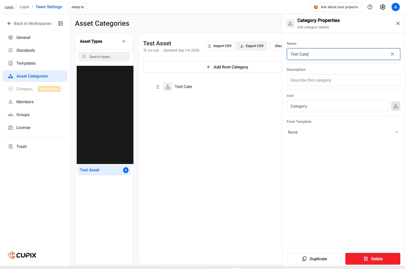 The Category Properties panel on a category with no template yet