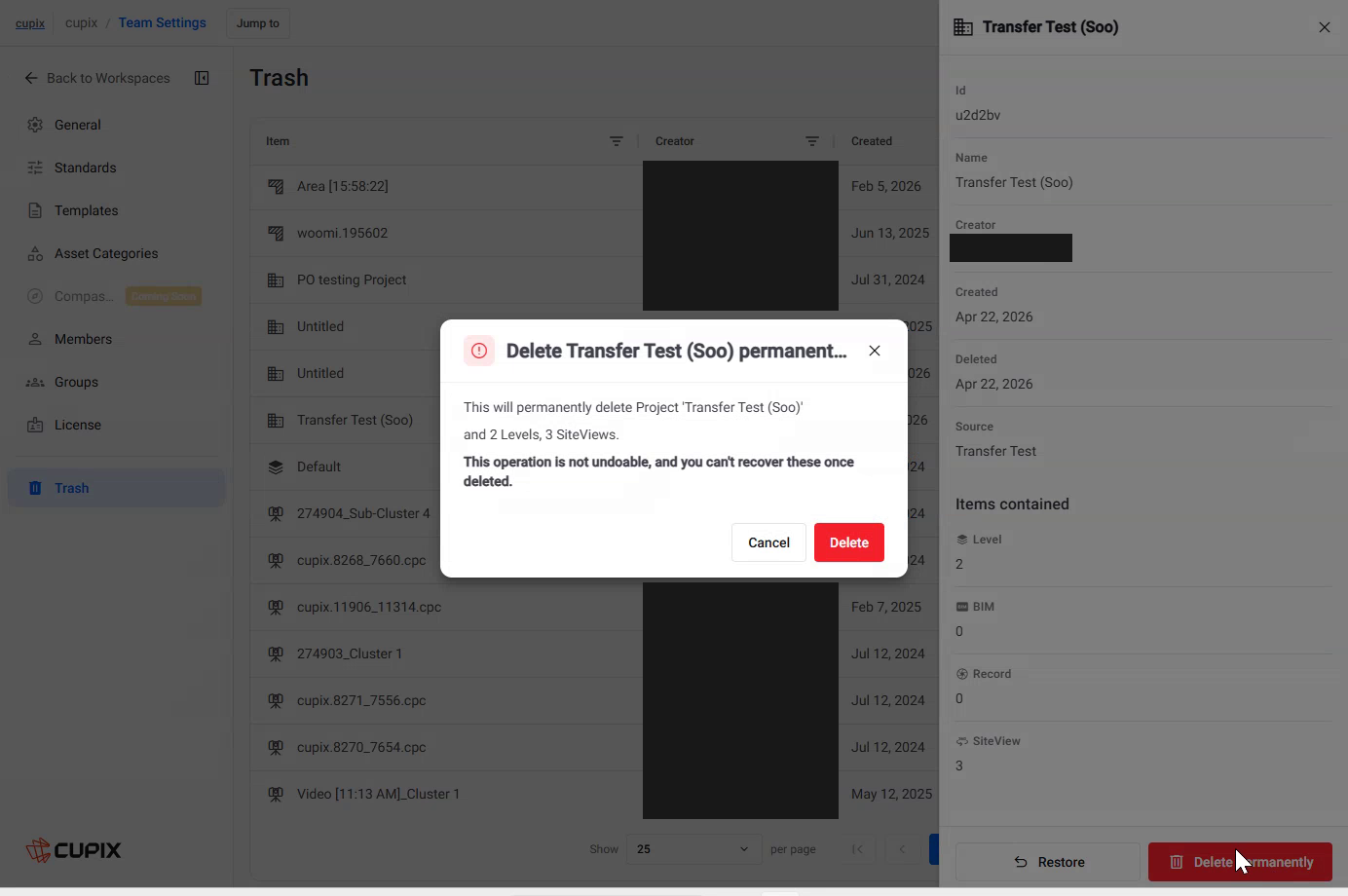 The Delete Permanently confirmation