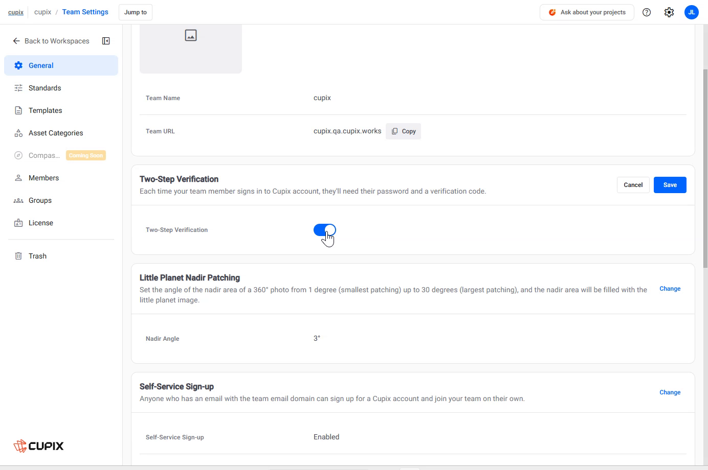The Two-Step Verification card in edit mode