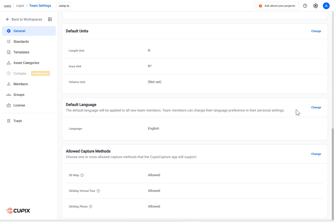 The lower half of General on the QA build — the Allowed Capture Methods card without a badge