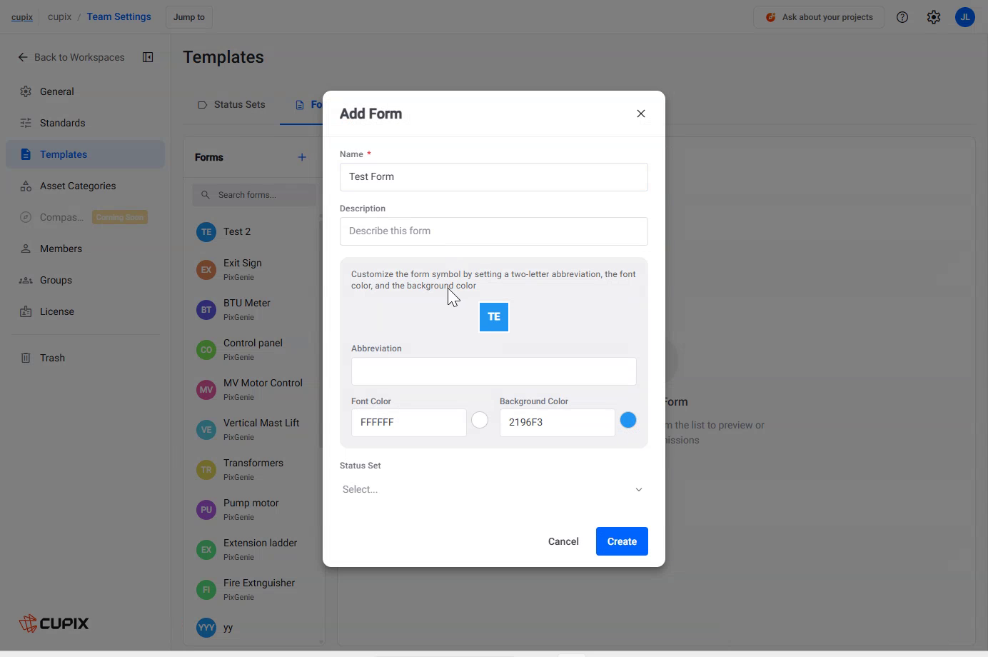 The Add Form dialog