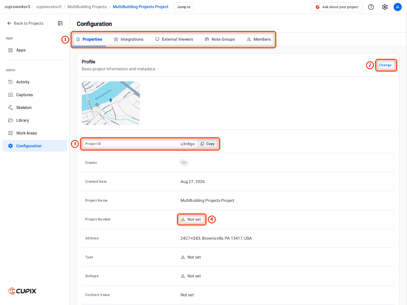 Configuration, Properties tab: the Profile card.