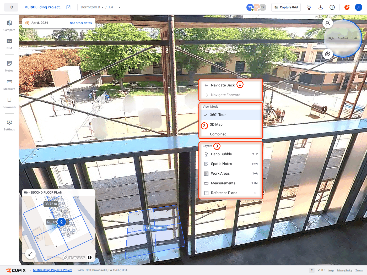 Right-click in first-person mode. Navigate Forward is greyed out: there is nowhere forward to go yet.