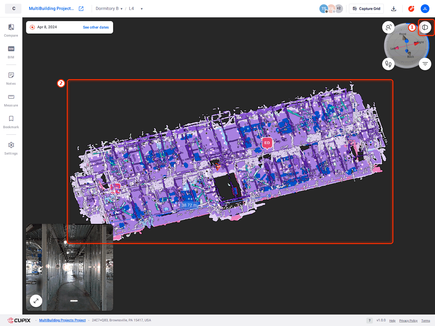 Orthographic View on Dormitory B, L4, with SmartFilter colours on.