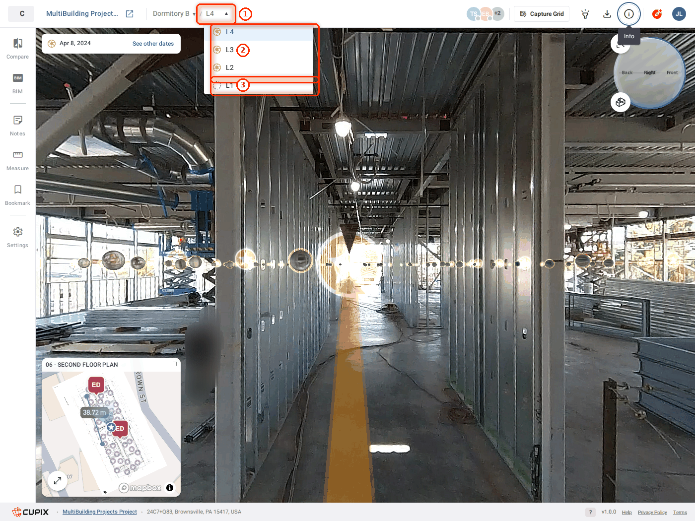 The level selector on Dormitory B, on Apr 8, 2024.