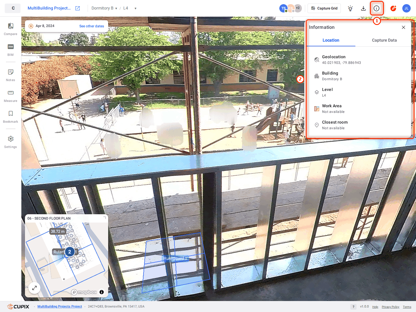 Information on the Location tab, Dormitory B, L4.