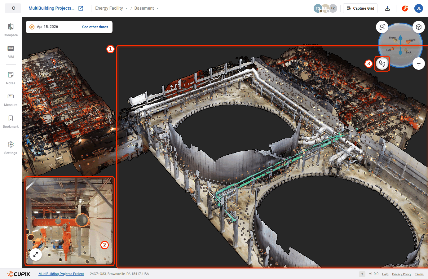 Aerial mode: Energy Facility, Basement as a 3D dollhouse.