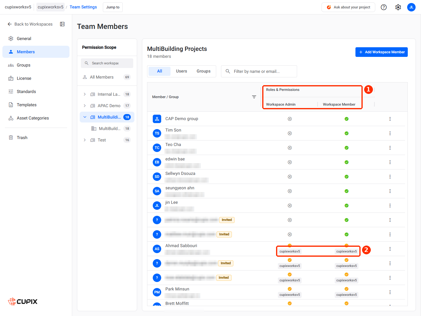 Team Settings › Members at workspace scope