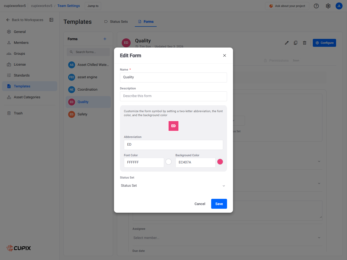 The Edit Form dialog