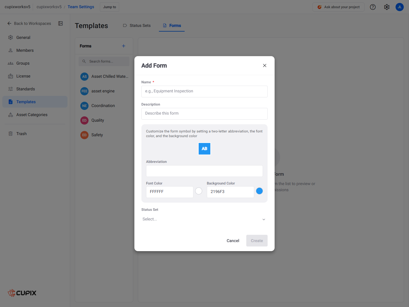 The Add Form dialog