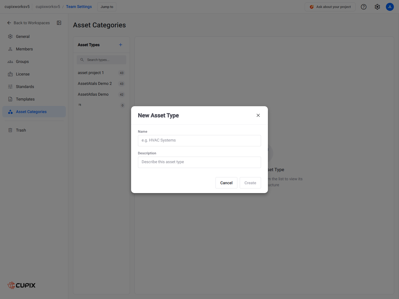 The New Asset Type dialog