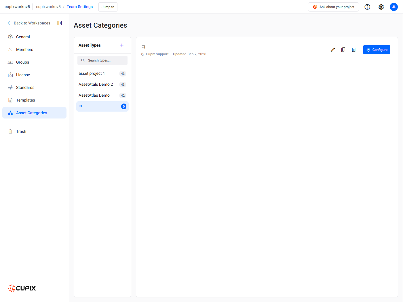 An asset type with no categories yet