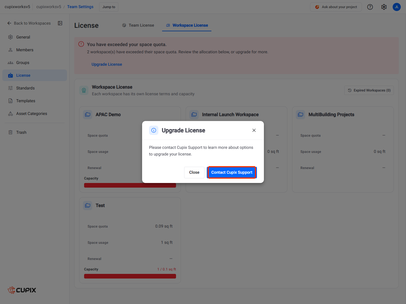 The Upgrade License dialog