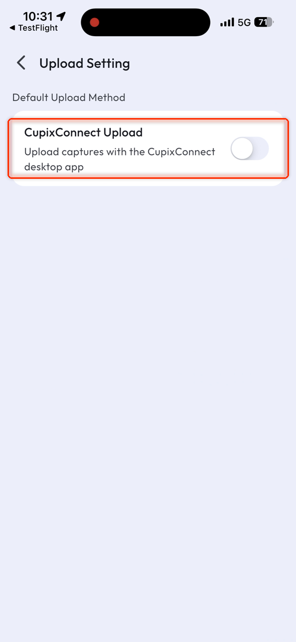 Upload Setting, CupixConnect Upload off