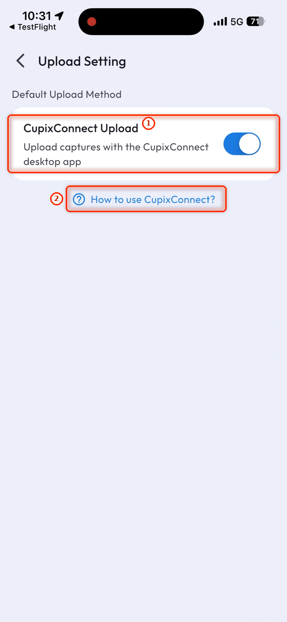 Upload Setting, CupixConnect Upload on