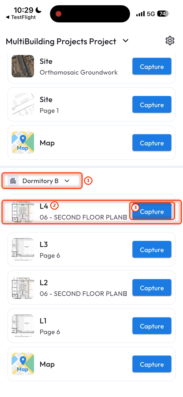 A building's levels, each with its plan