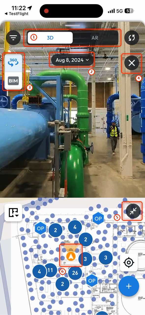 The 3D viewer over the plan