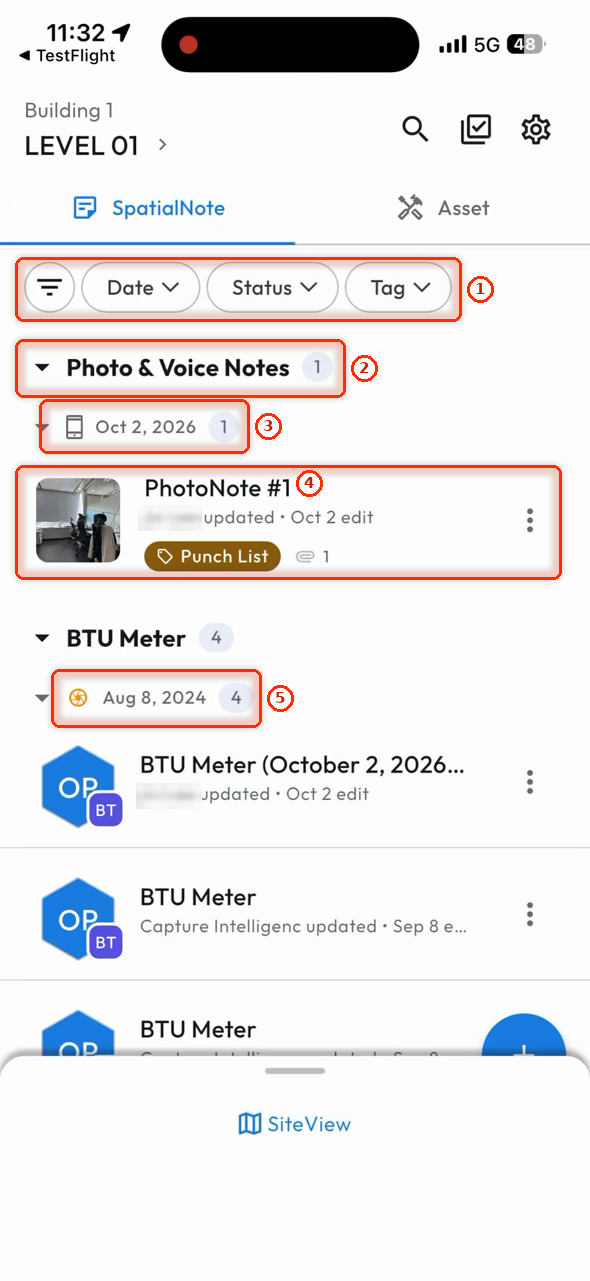 The note list