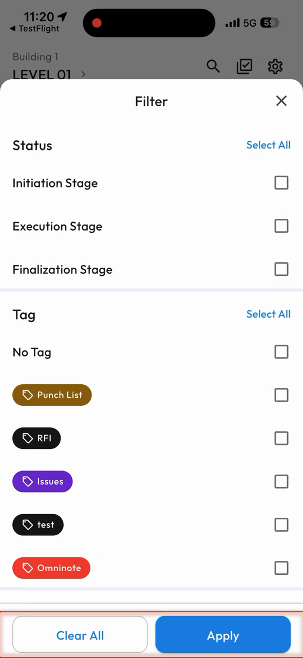 The filter panel