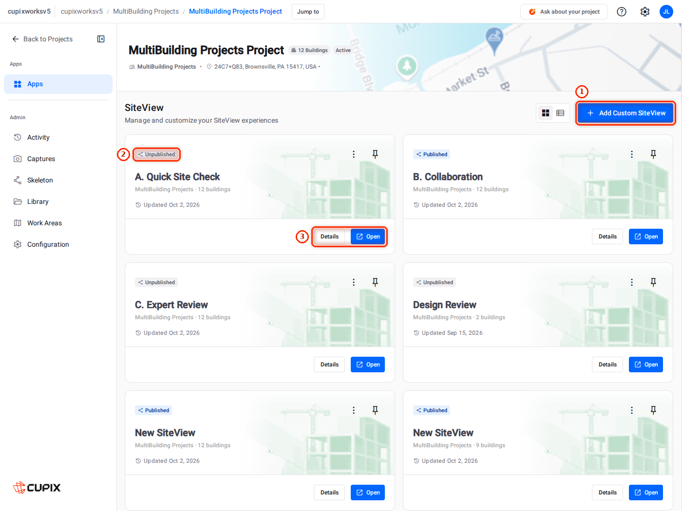 The SiteView section on the Apps page.